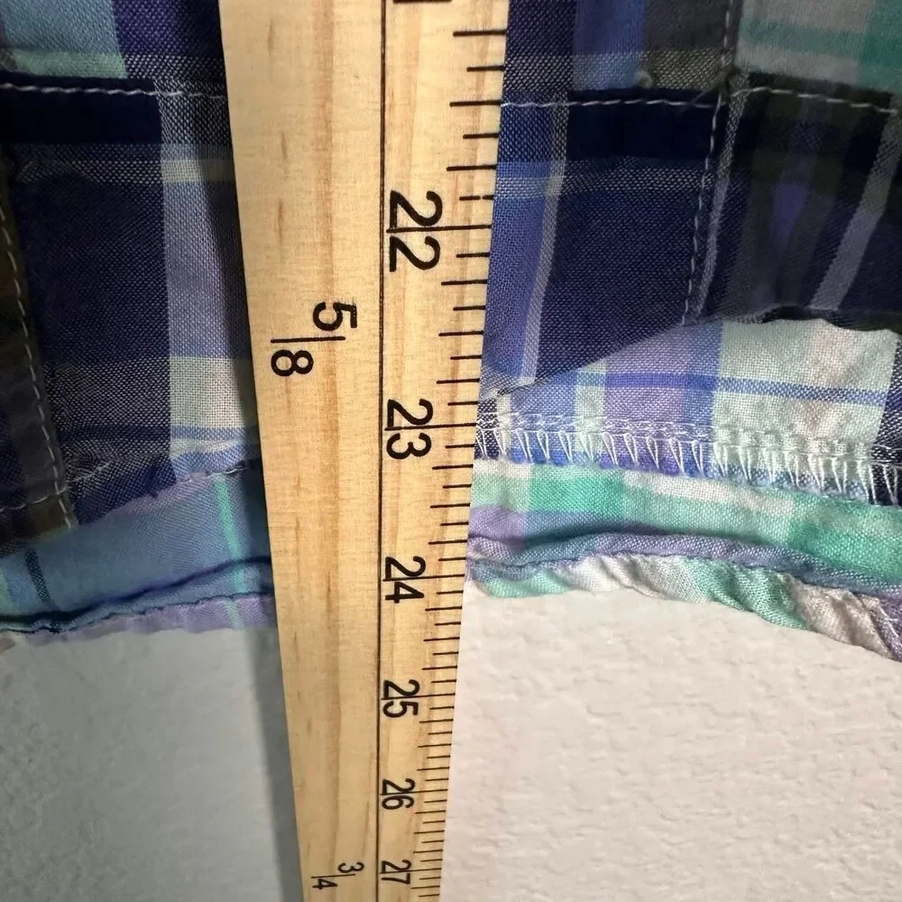 L.L. Bean Plaid Patchwork Button Down Shirt Small Petite Blue Purple 100% Cotton - Picture 8 of 8